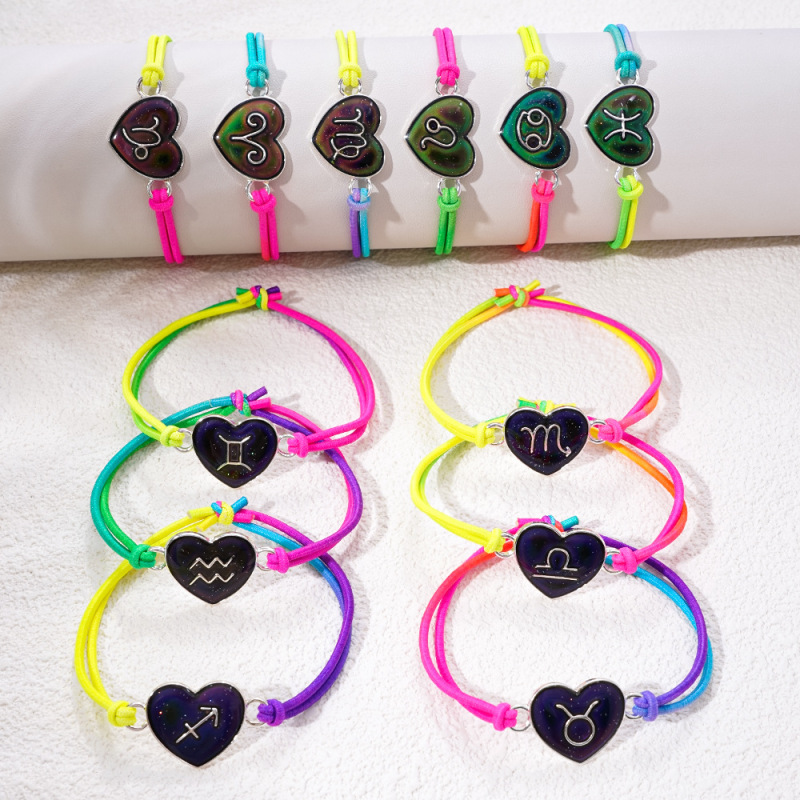 Cross-Border Hot Sale · Twelve Constellations Temperature-Sensitive Color-Changing Alloy Bracelet Student Bracelet Hair Rope Dual-Purpose Children's Jewelry