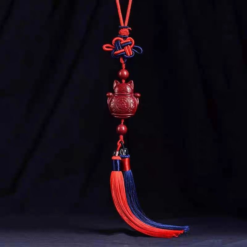 High-Content Cinnabar Five Emperors Money Car Pendant Hand-Woven Chinese Knot Hanging Ornaments Car Accessories Safety Decorations