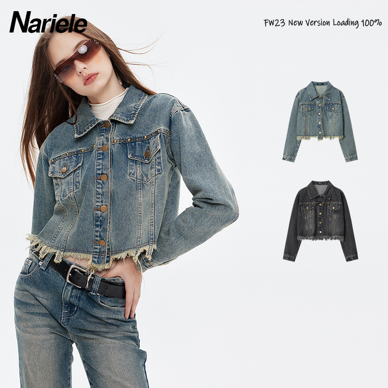 Hey Henryy Brand Retro Design Short Denim Jacket Women's High Waist Hot Girl Casual Jacket