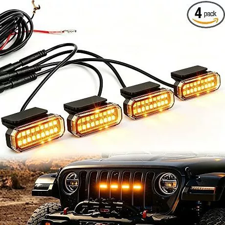 Car front grille LED yellow light, universal clip-on adhesive type, 18 LED grille light