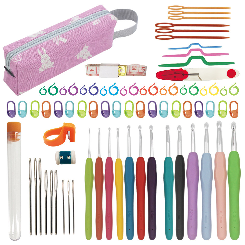 Seleccione estrictamente TPR herramientas de ganchillo de mango suave paquete de material DIY mango de color gancho de aluminio 30PC conjunto completo de novatos image 7