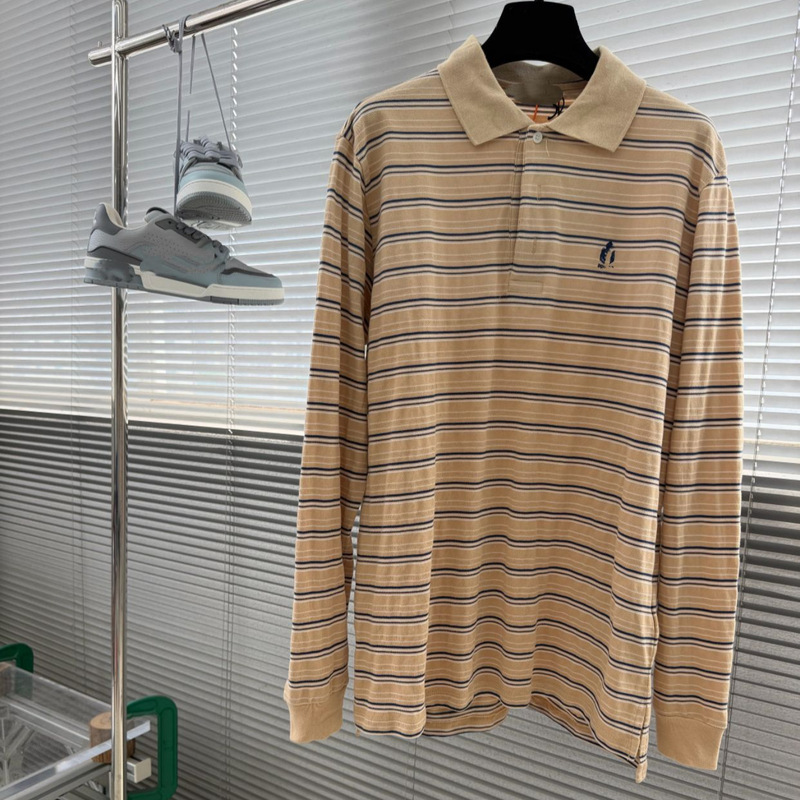 Spring and Autumn New Casual Fashion Men's Striped Long-Sleeve Polo Shirt with Embroidered Letter Logo on the Chest Spring and Autumn New Casual Fashion Men's Striped Long-Sleeve Polo Shirt with Embroidered Letter Logo on the Chest