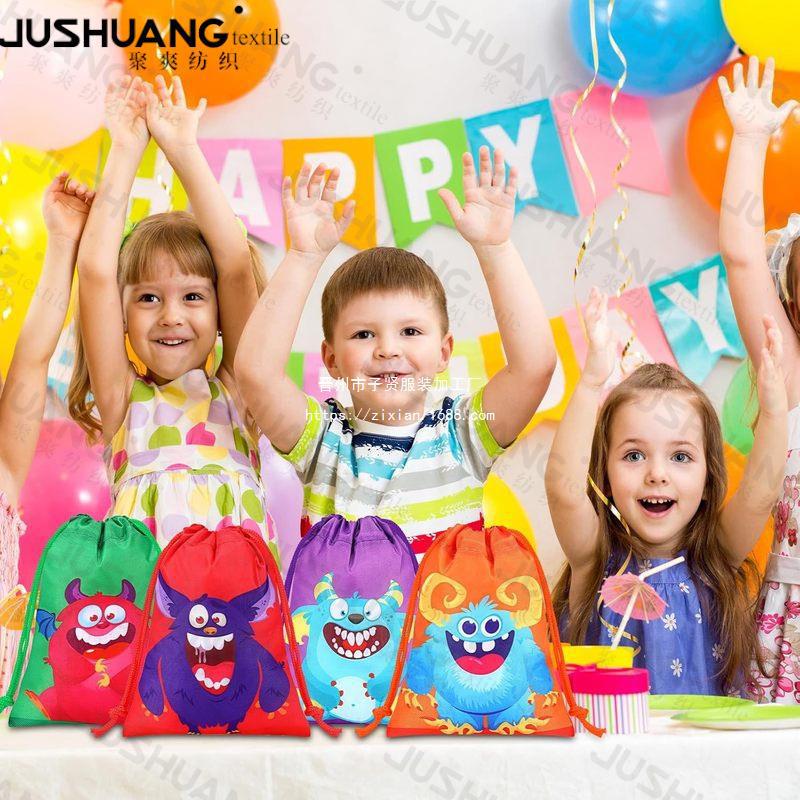 怪兽三双肩抽绳背包袋子  便携收纳袋涤纶手提抽绳袋束口袋亚马逊