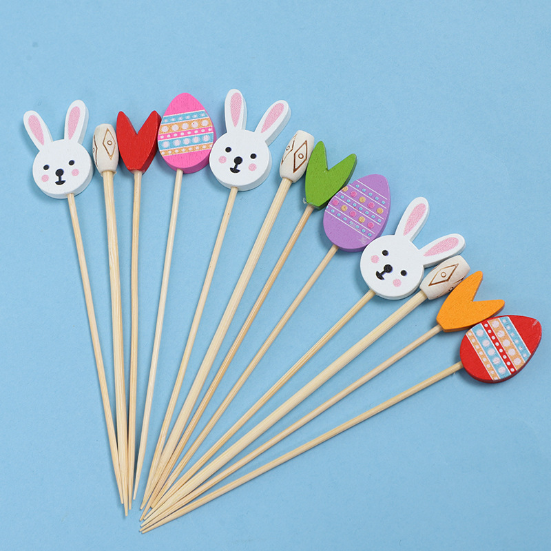 100 piezas/paquete de palos de cóctel, líneas de colores, personalidad creativa, palos de bambú tallados en troncos, palos de frutas desechables