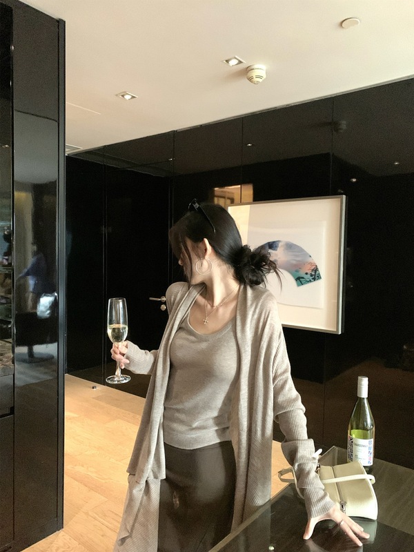 温柔风套装薄款开衫外套内搭背心女装秋季鱼尾裙半身裙长裙三件套|undefined