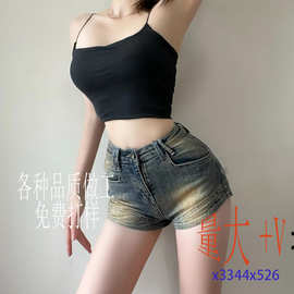 东南亚跨境女装批发高腰牛仔短裤女夏季女抖音小红书一件代发货源