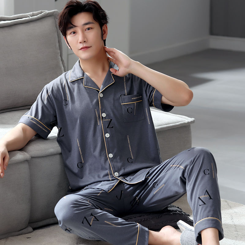 Pijamas de hombre verano 100% algodón pantalones de manga corta más el tamaño de los hombres de verano Delgado al aire libre homewear