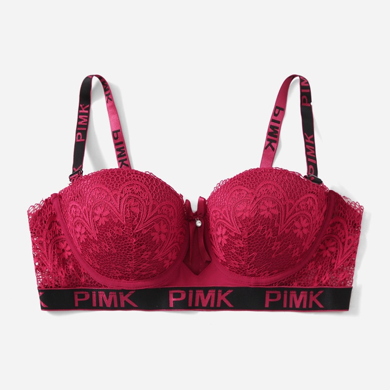 Foreign Trade Retro Large Size Lace Printed Edge Bra Half Cup Red Life Year Anti-sagging Sexy Women's Underwear