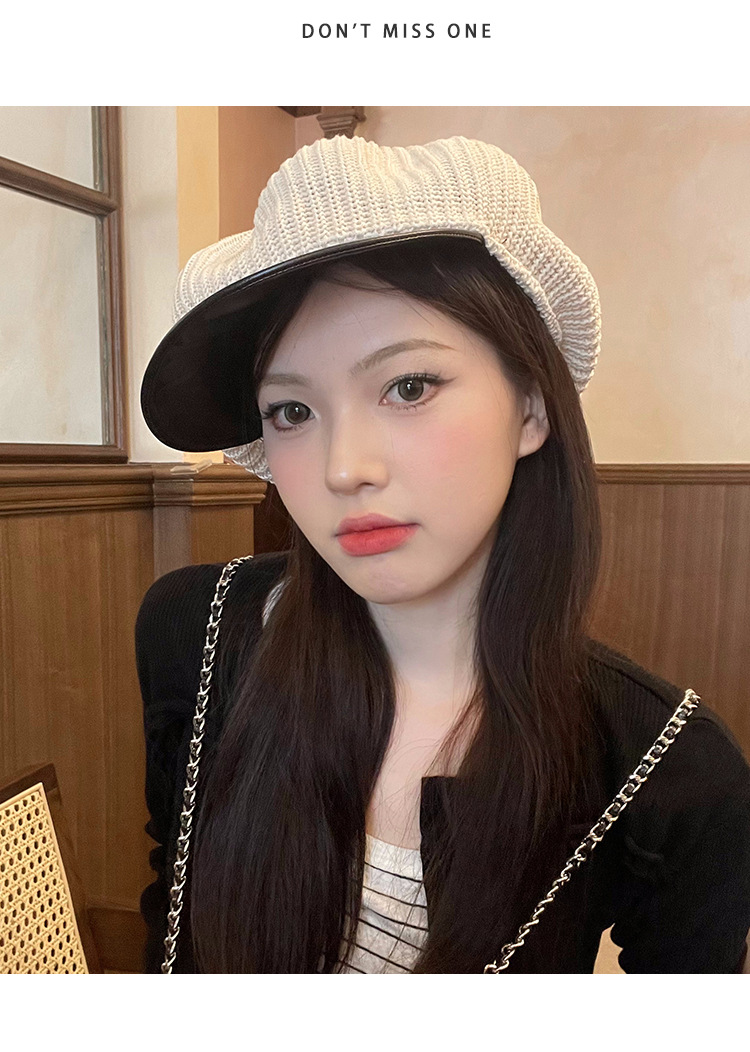 Beige Knitted Beret For Women Breathable Summer Painter Hat_voghion.com