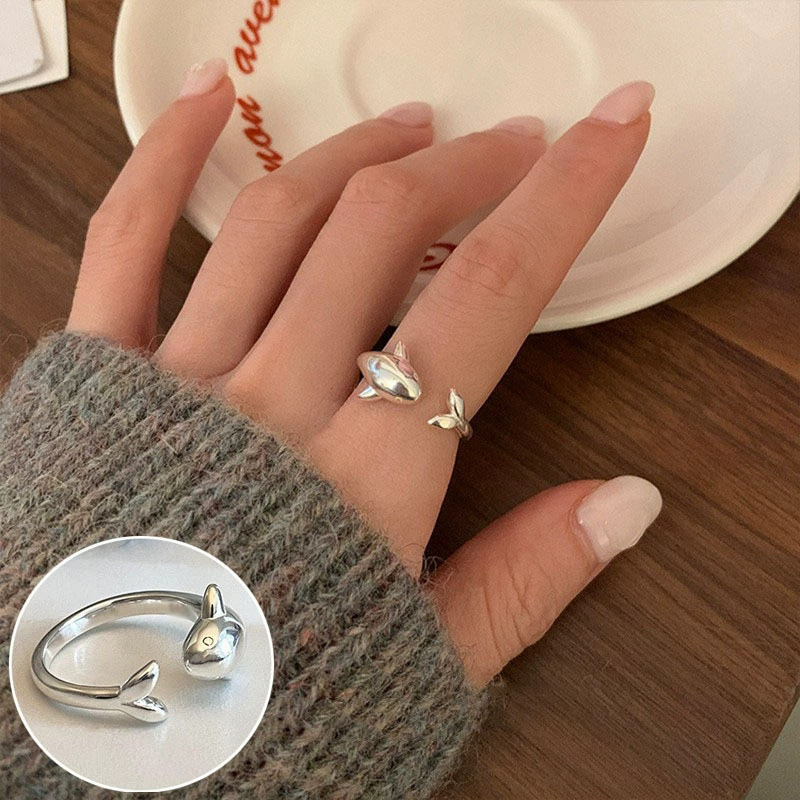 Las mujeres de estilo coreano S925 plata tridimensional anillo encantador retro de moda elegante carta anillo abierto hip hop anillo de dedo índice moda