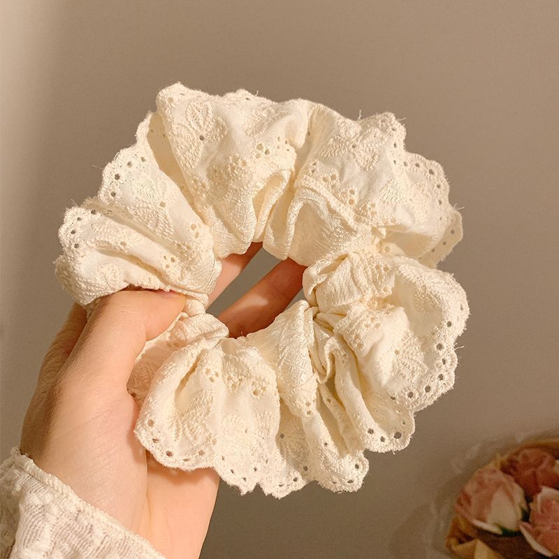 Corbata de pelo de intestino de lunares de crema grande coreana, gomas de goma de cola de caballo suaves para mujer, accesorios para el cabello de bola, accesorios para el cabello, cuerda para la cabeza