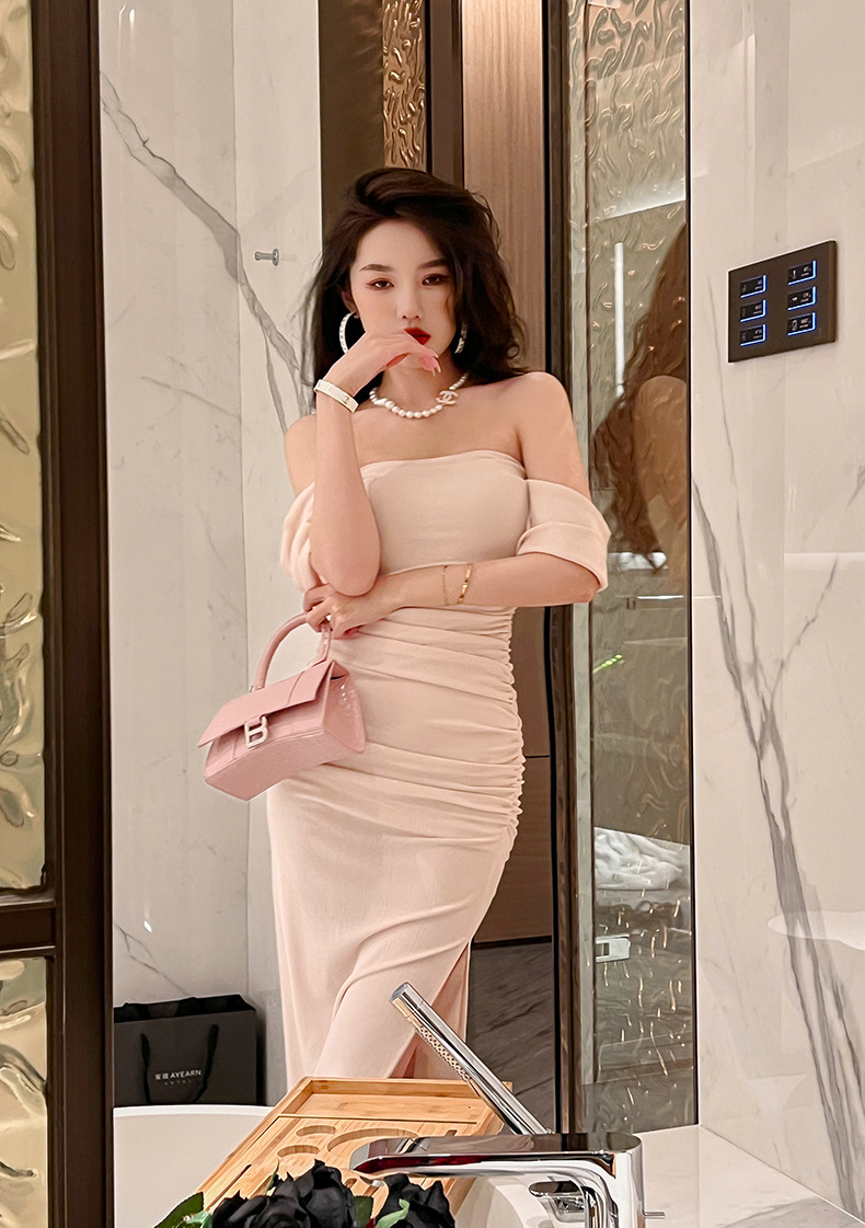 Đầm ôm body nữ trễ vai cổ một đường, phong cách hot girl mùa hè — Màu đen chi tiết 15