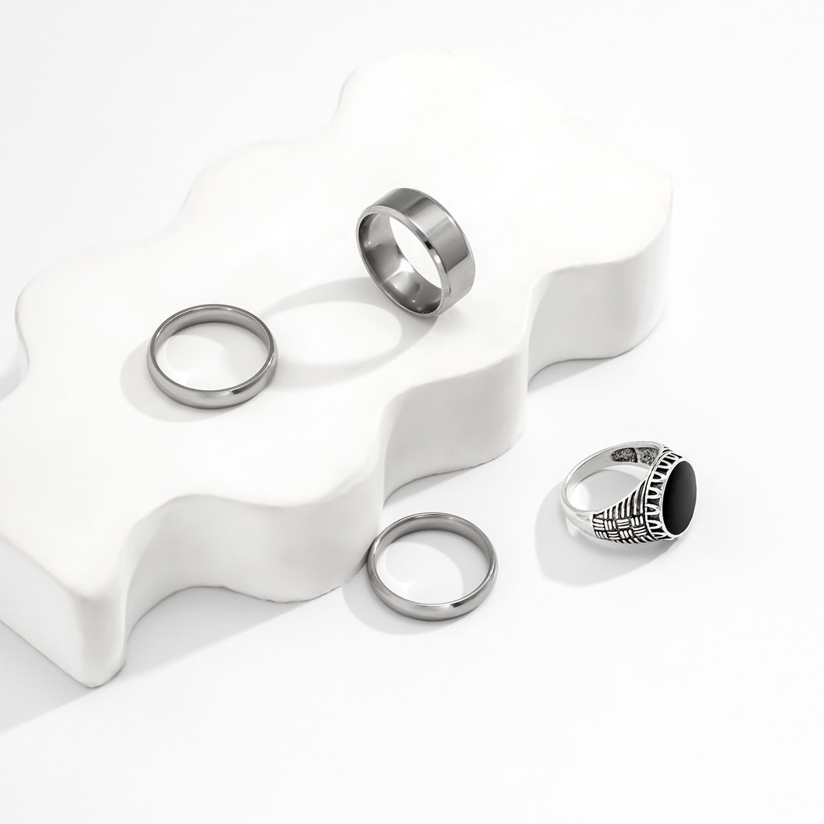 Alloy, Titanium Steel Material Retro Classic Style Geometric Alloy Titanium Steel Plating Men's Rings Men Ring Sets