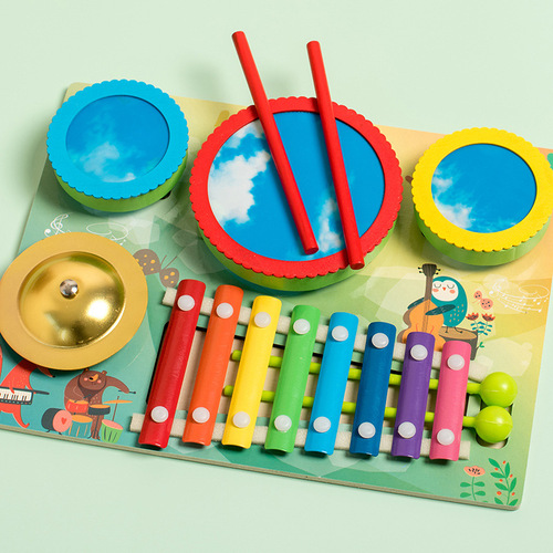 Cross-border children's wooden octave hand drumming early education baby educational musical instrument toy multi-functional drumming toy