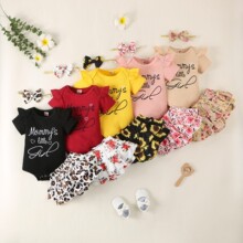 跨境女童Mommy's little girl坑条印花哈衣生日聚会party款