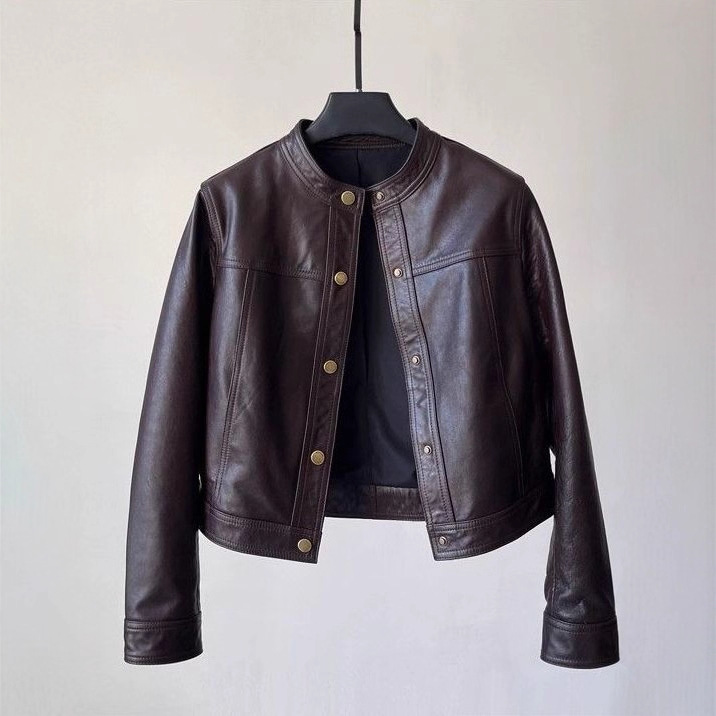 Haining 2025 Spring and Autumn New Leather Jacket Women's Retro Hong Kong Style Loose Short Motorcycle Jacket Top