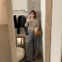 v领蕾丝条纹宽松毛衣
