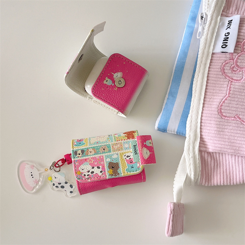 Rosé perrito empalme para Airpods pro2 Apple Bluetooth inalámbrico 2 auriculares 3 generación encantadora cubierta de flip