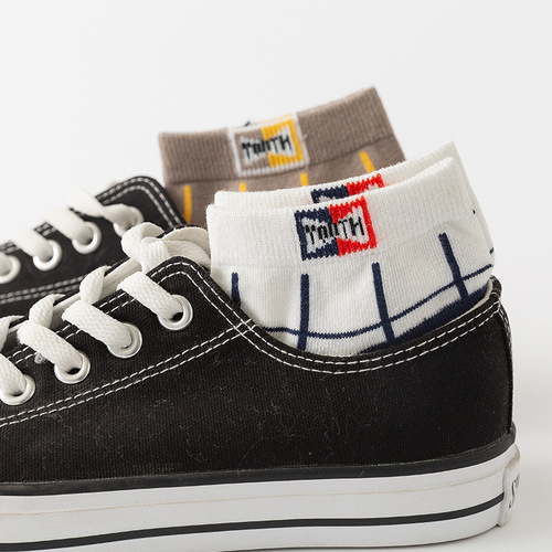 Spring and summer socks for men, pure cotton checkered trendy casual boat socks, college style short-tube low-top men's socks, four-season short socks