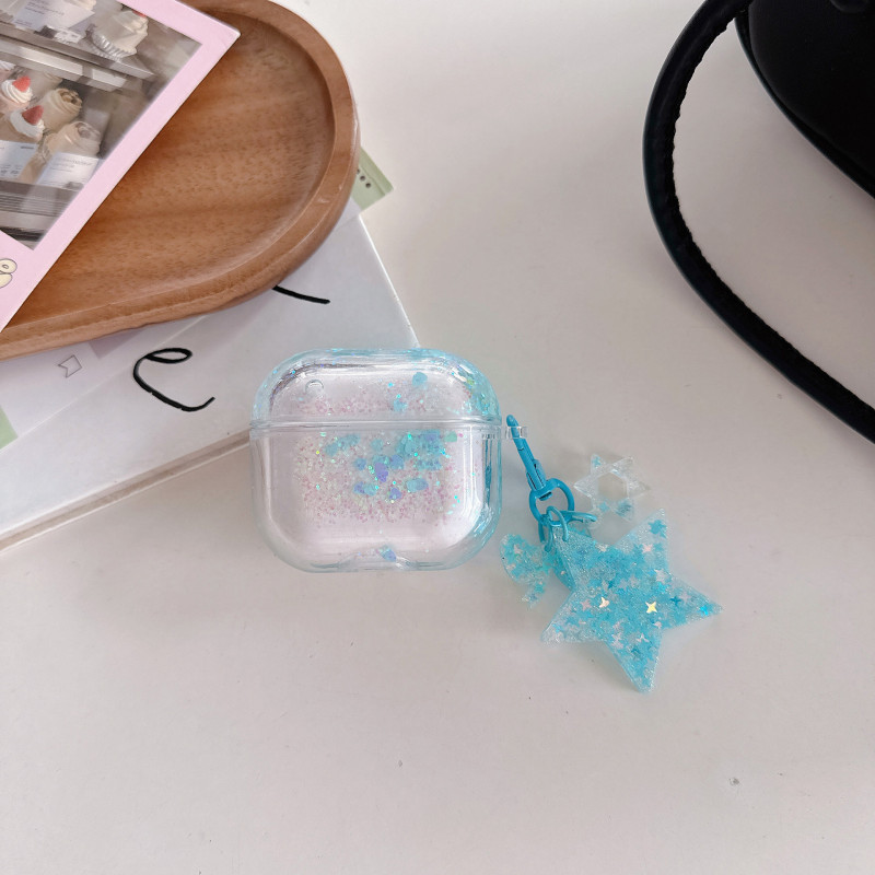 新しい液体流砂ヘッドフォンケース、手作りのペンダント付き、Airpods 第 4 世代ヘッドフォンケースに適しています、新しい第 3 世代スパンコールケース|undefined