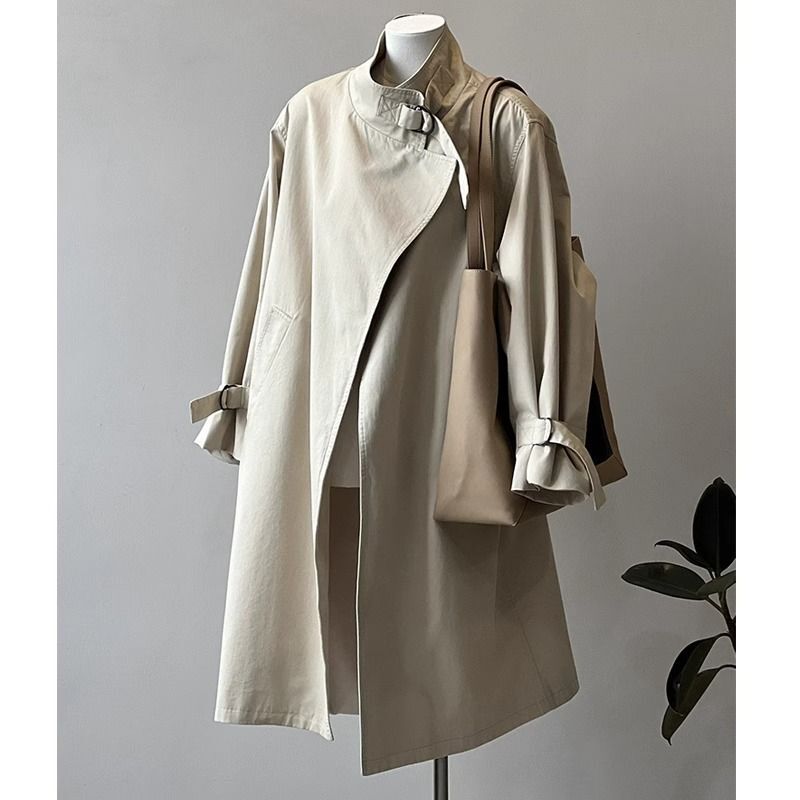 New Autumn New Product Cape Style Windbreaker Jacket for Women Mid-Length Lazy Buttonless Knee-Length Spandex for Small People