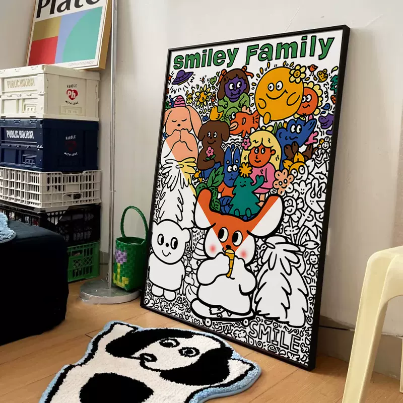 笑脸家族 创意ins风装饰画卡通插画卧室床头摆画落地儿童房间挂画