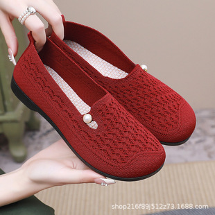 New Beijing Cloth Shoes, Shallow Mouth and Breathable Mother's Soft-Soled Slip-On Women's Shoes, Middle-Aged and Elderly Non-Slip Women's Casual Shoes