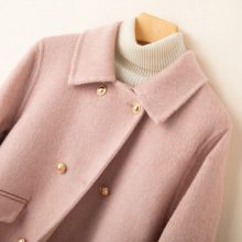 新款小香风双面呢羊毛大衣女短款可爱校园风高级感双排扣百搭外套