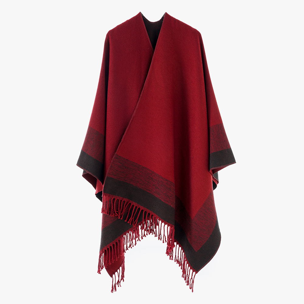Nuevo chal de hilo hilado con núcleo comercio exterior femenino chal de otoño e invierno bufanda con flecos al por mayor capa de todo fósforo a rayas clásicas de doble uso