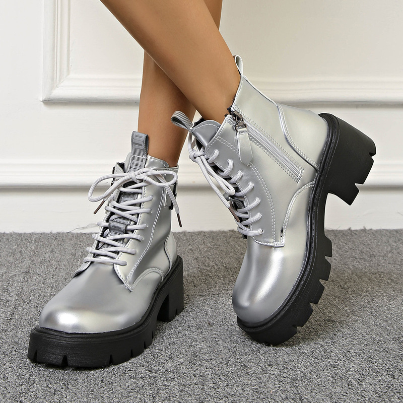 Plus Size Motorcycle Boots for Women 2025 Autum New Belt Buckle Cross-Border Side Zipper Mid-Heeled Short Boots British Style Boots Plus Size Motorcycle Boots for Women 2025 Autum New Belt Buckle Cross-Border Side Zipper Mid-Heeled Short Boots British Style Boots