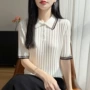 夏季翻领短袖条纹针织衫