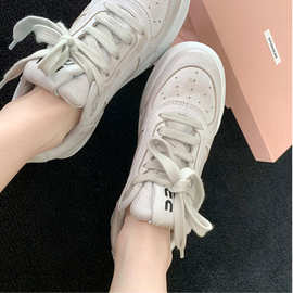 葡萄妈studiolee 新款夏季百搭厚底休闲系带皮质浅口脏脏小白鞋女