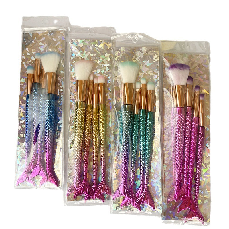 Sirena graduada cepillo de maquillaje de ojos bifurcado tipo cola de pez colorido pincel de teñido de pintura en polvo set de productos de venta calientes transfronterizos
