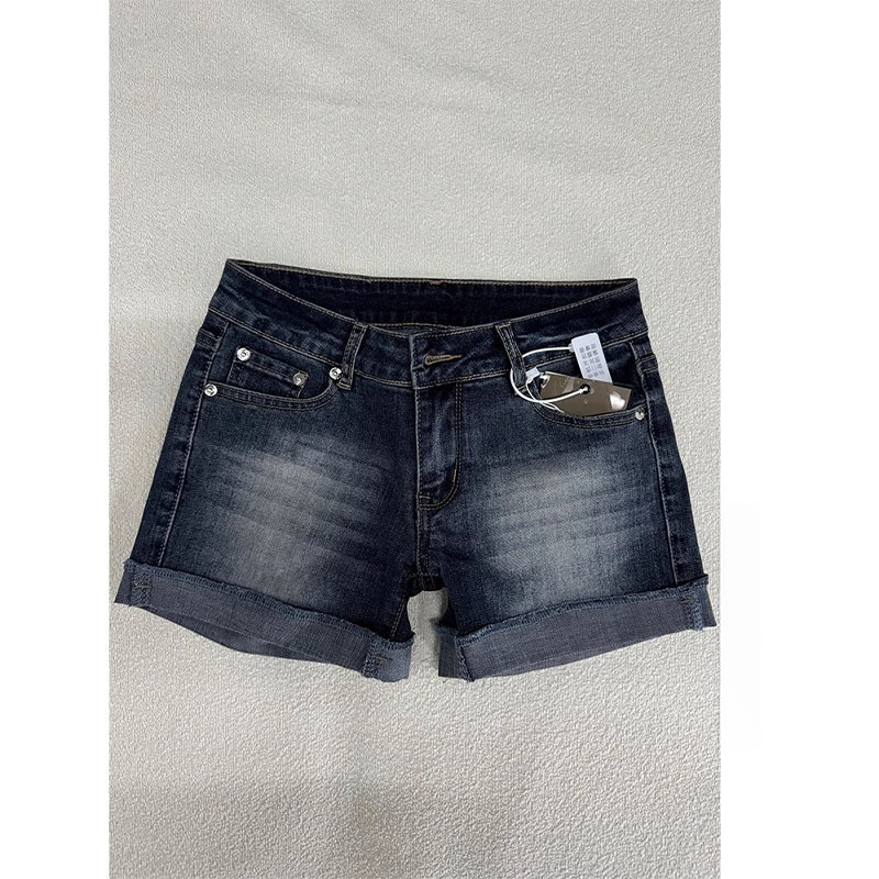 American Retro Washed Faded Petite Rolled Hem Denim Shorts for Women, Summer Hot Girl Low-Rise Stretchy Hip-Hugging Hot Pants