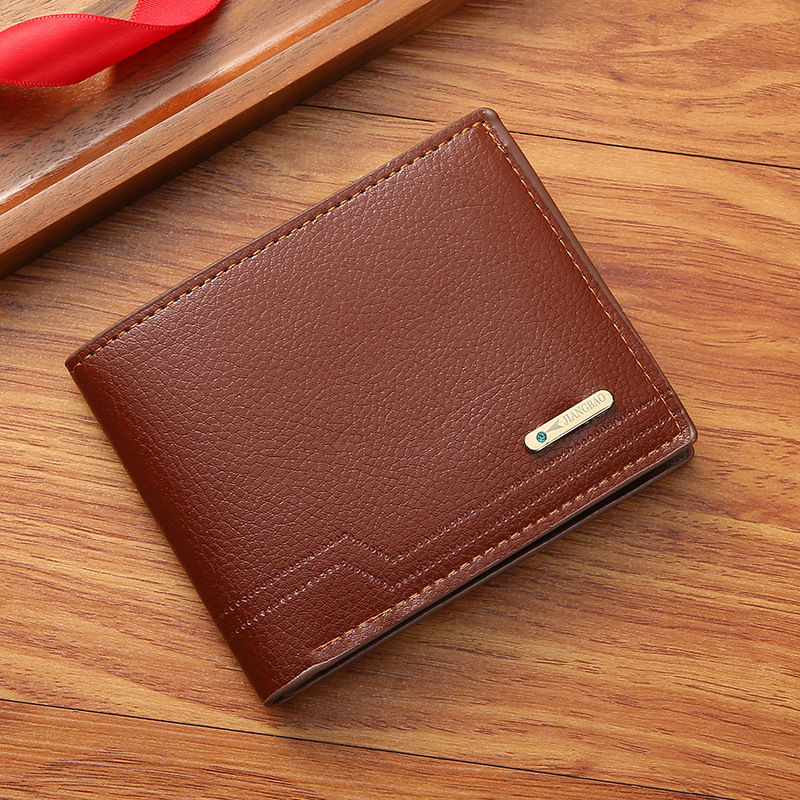 New Men's Wallet Men's Short Wallet Fashionable Casual Litchi Pattern Soft Wallet Multi-Card Large Capacity Small Wallet