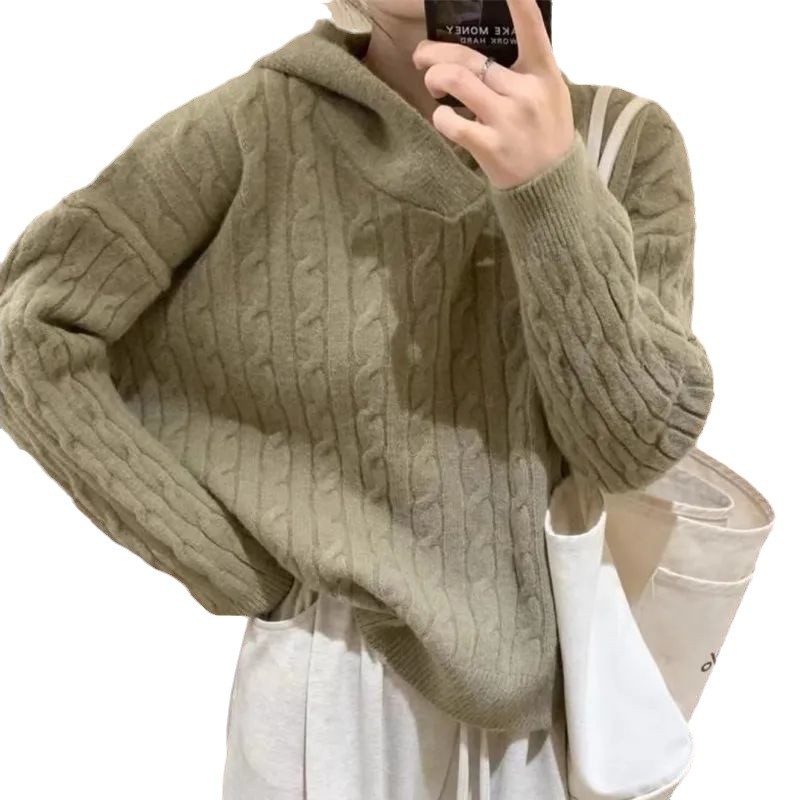 [퍼플 스타] 24 가을과 겨울 사계절 녹색 간단한 한국 옷 여성 복고풍 후드스웨터 여성의 느슨한 게으른 대학 스타일