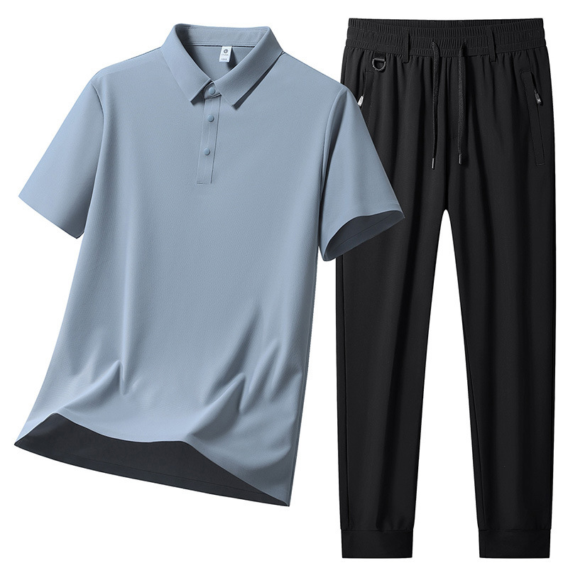 Transfronterizo rápido juego deportivo de secado rápido hombre verano de mediana edad correr hielo dos piezas de negocios papá polo