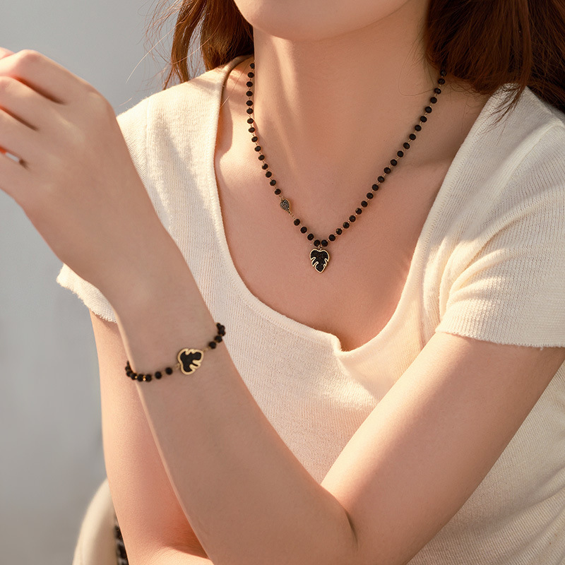 Conjunto de Joyería Xuping de Moda, Chapado en Oro de 14k, Collar y Pulsera de Cuentas Negras para Hombre, Estilo de Personalidad Única, Venta al por Mayor