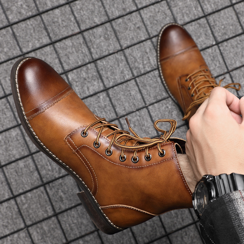 Cross-Border New Autumn and Winter Boots Men's Fashion Large Size Pointed Retro Leather Boots High-Top British Casual Men's Shoes