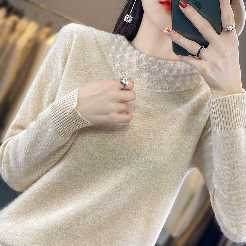 Autumn and Winter New Drum Wave Crewneck Sweater Women's Korean-style All-match Long-sleeved Base Sweater Top Warm Autumn and Winter New Drum Wave Crewneck Sweater Women's Korean-style All-match Long-sleeved Base Sweater Top Warm