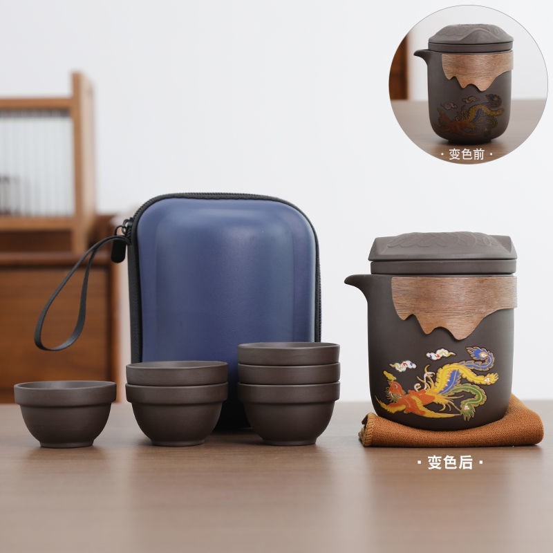 온도에 노출되면 색이 변하는 신제품 보라색 모래 6컵 - 용과 봉황 [작은 파란색 가방]