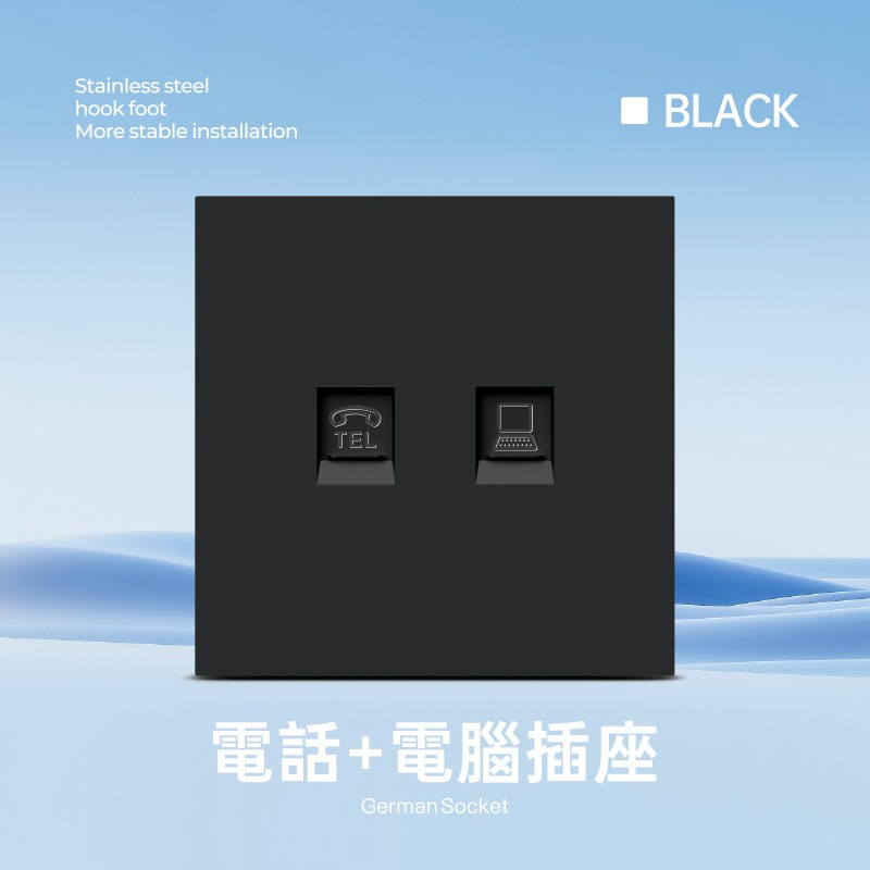 Enchufe negro europeo 16A interruptor eléctrico enchufe europeo interruptor de pared ultra delgado placa europea enchufe europeo