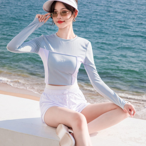 Training sports long-sleeved swimsuit women's two-piece conservative belly-covering girl student fresh hot spring swimsuit