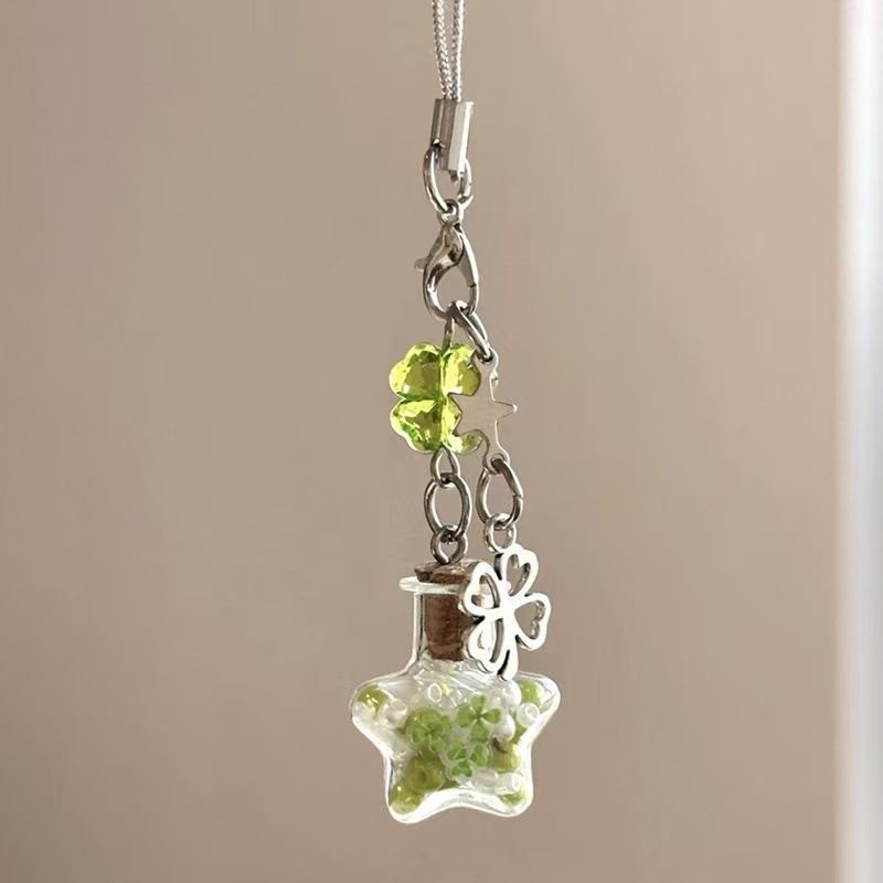 Lucky Star Four-Leaf Clover Wishing Bottle Pendant Original Homemade Mobile Phone Pendant Ins Style Mobile Phone Chain Cute Pendant