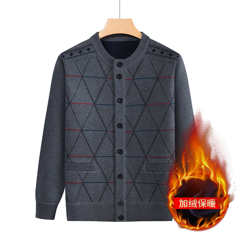Source factory for middle-aged and elderly men's cardigan, warm fleece-lined and thickened men's coat, plus size for seniors and grandfathers.