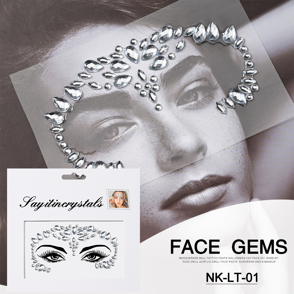 Pegatinas de tatuaje facial pegatinas de cristal pegatinas de cejas pegatinas faciales pegatinas de diamante de agua decoración acrílica estilo europeo y americano