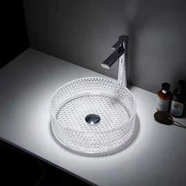 卫生间玻璃艺术台上盆家用阳台台上盆新款圆形加厚透明洗手盆