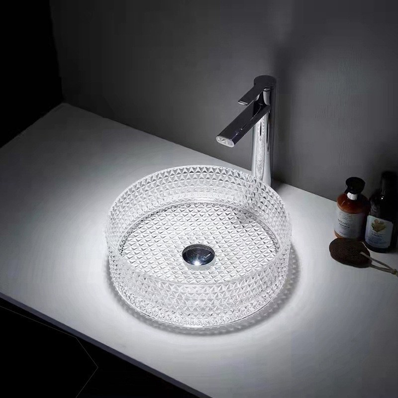 Bathroom Glass Art Table Basin Household Balcony Table Basin New Round Thickened Transparent Wash Basin Bathroom Glass Art Table Basin Household Balcony Table Basin New Round Thickened Transparent Wash Basin