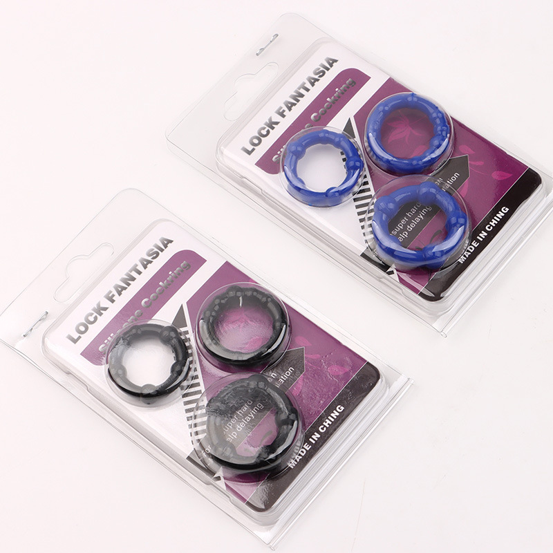 Semen Locking Ring TPE Triple-Ring Penis Exerciser Blue Delay Ring — detail image 3