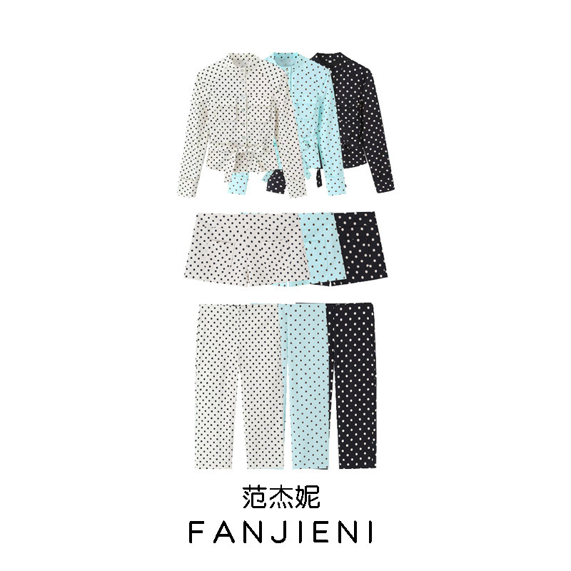 Zr Foreign Trade Wholesale European and American Style Women's Clothing Polka Dot Shirt-Style Jacket Capri Pants 2010708 6929406